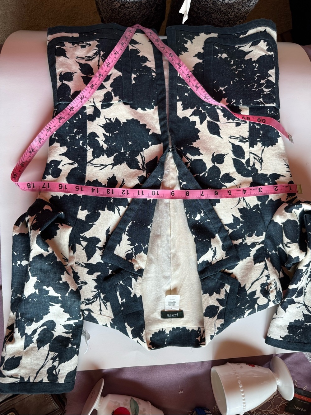 J. Crew Cream and Black Floral Print Linen Jacket - Picture 6 of 7